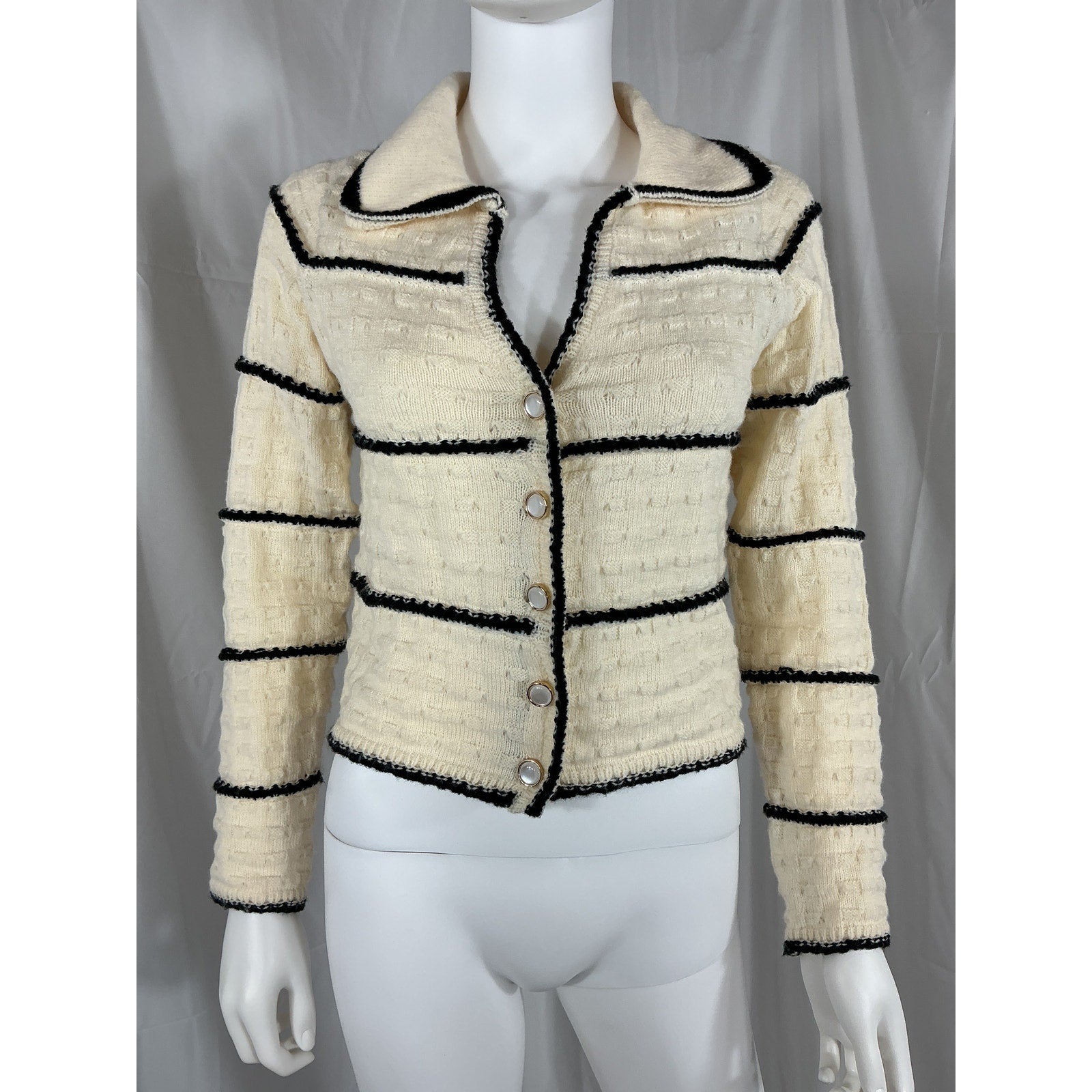 Line & Dot 'Mariner' White Collared V Neck Sweater Size S