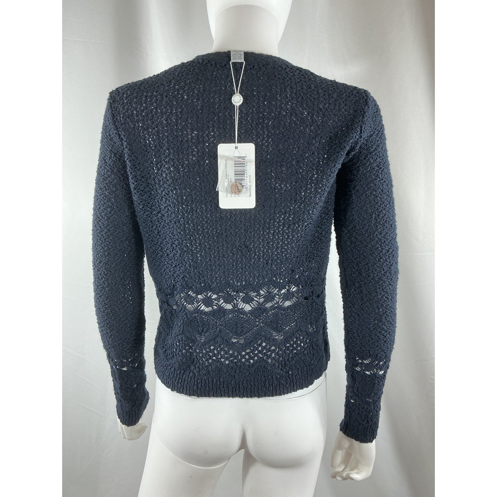Autumn Pointelle-Knit Navy Cashmere Cotton Cardigan Size S - NWT
