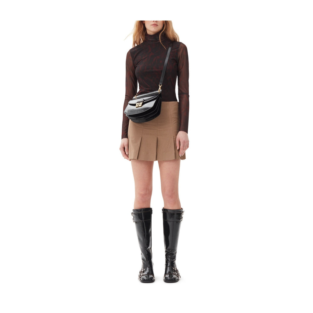 Ganni 'Drapey Melange' Brown Logo Mini Skirt Size 38