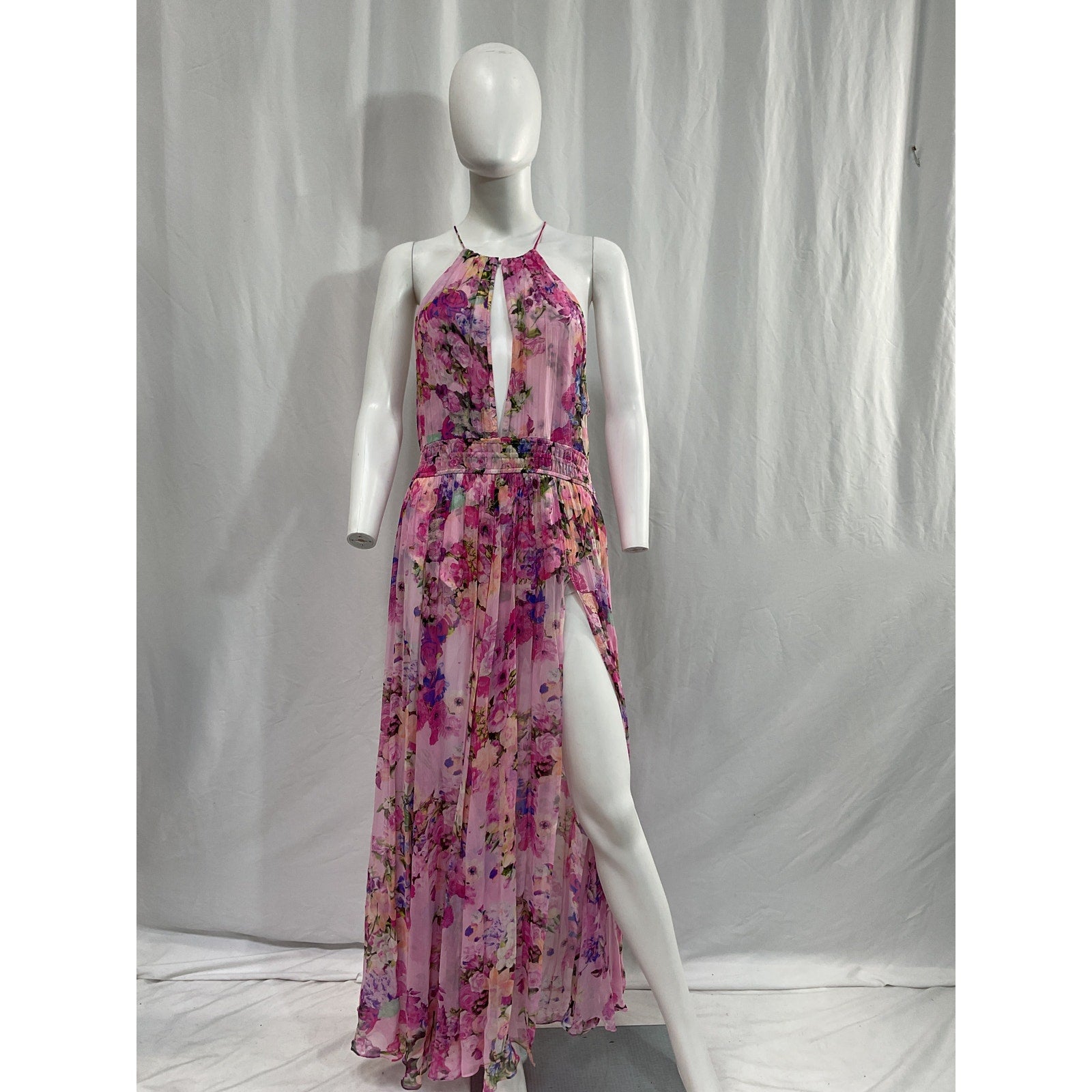 Rococo Sand 'Mist' Pink Georgette Cut Out Halter Maxi Dress Size XL