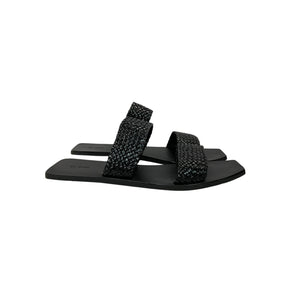 St. Agni 'Clea' Black Leather Woven Leather Slides Size 8