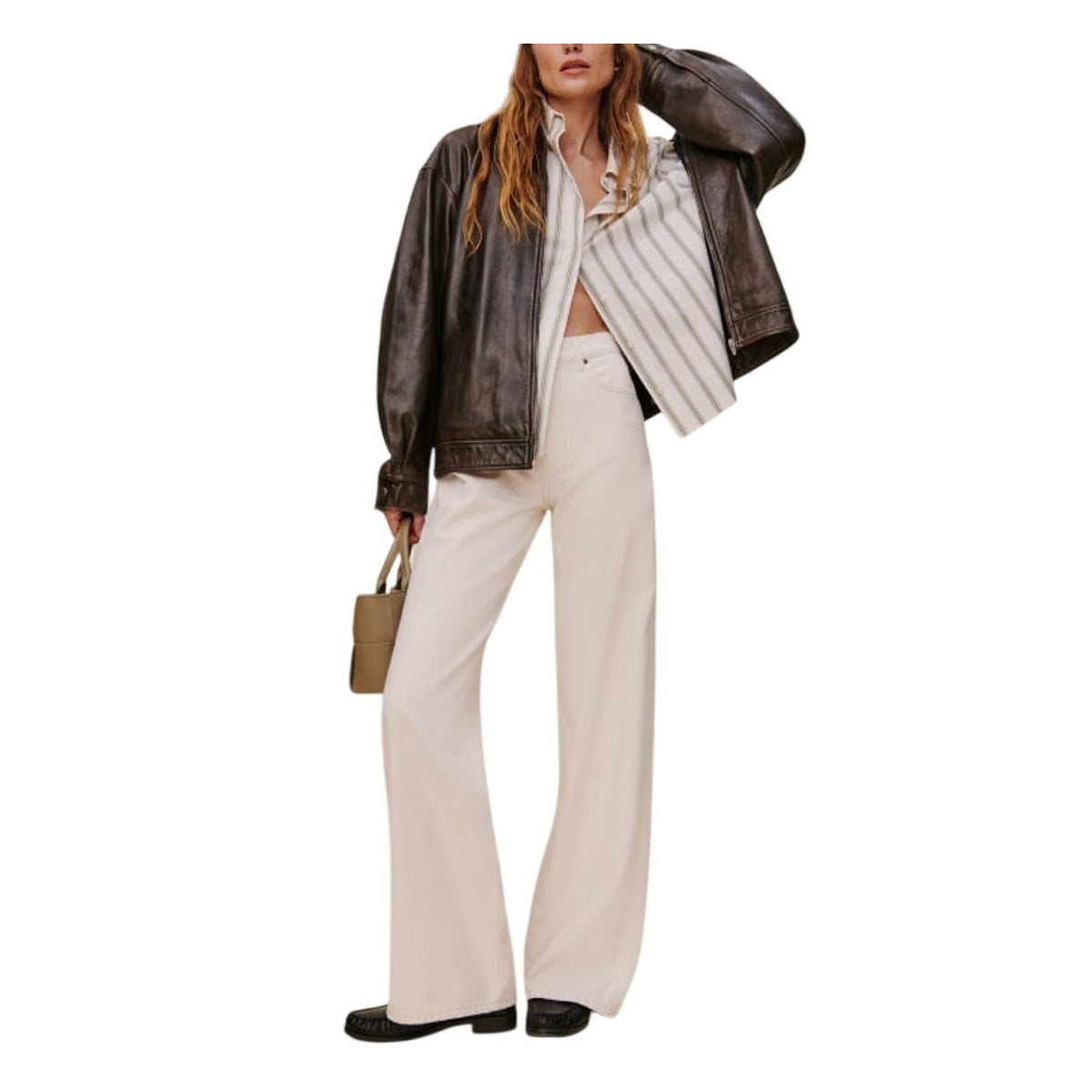 Reformation High Rise Beige Cary Wide Leg Denim Jeans Size 28