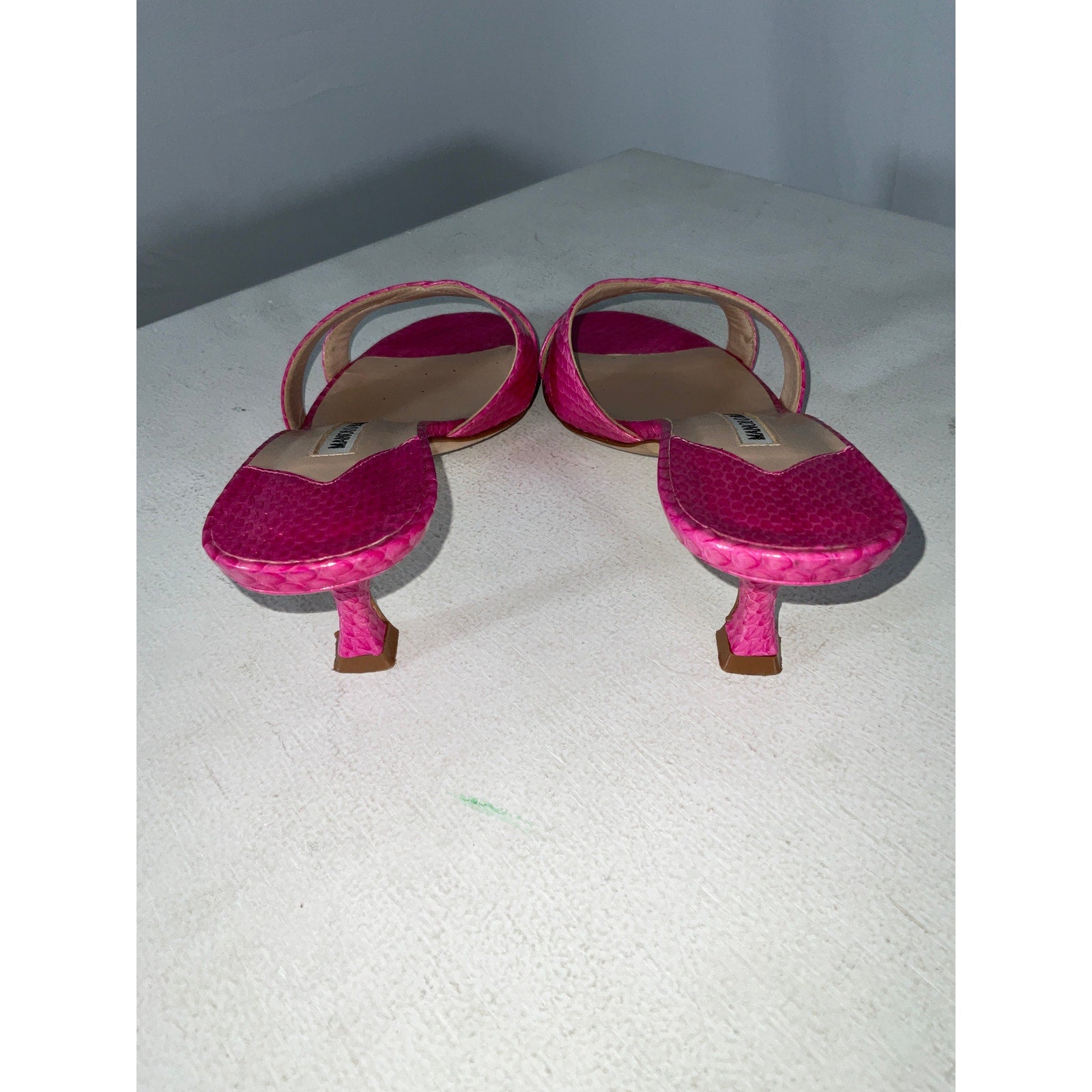 Manolo Blahnik 'Callamu' Pink 50 Elaphe Mules Size IT 7.5