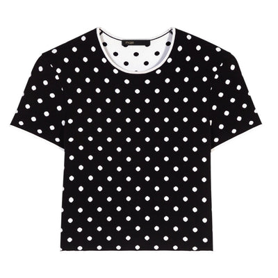 Maje Polka Dot Black White Cropped Crewneck Top Size FR 0 NWT