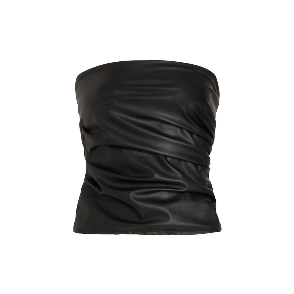 Helmut Lang Black Faux Leather Tube Top Size XS