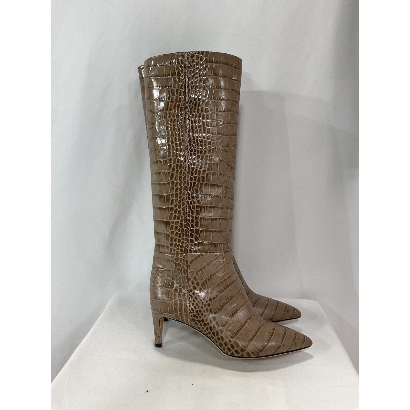 Paris Texas 'Stiletto' Tan Croc Print Leather Knee Boots Size 7.5