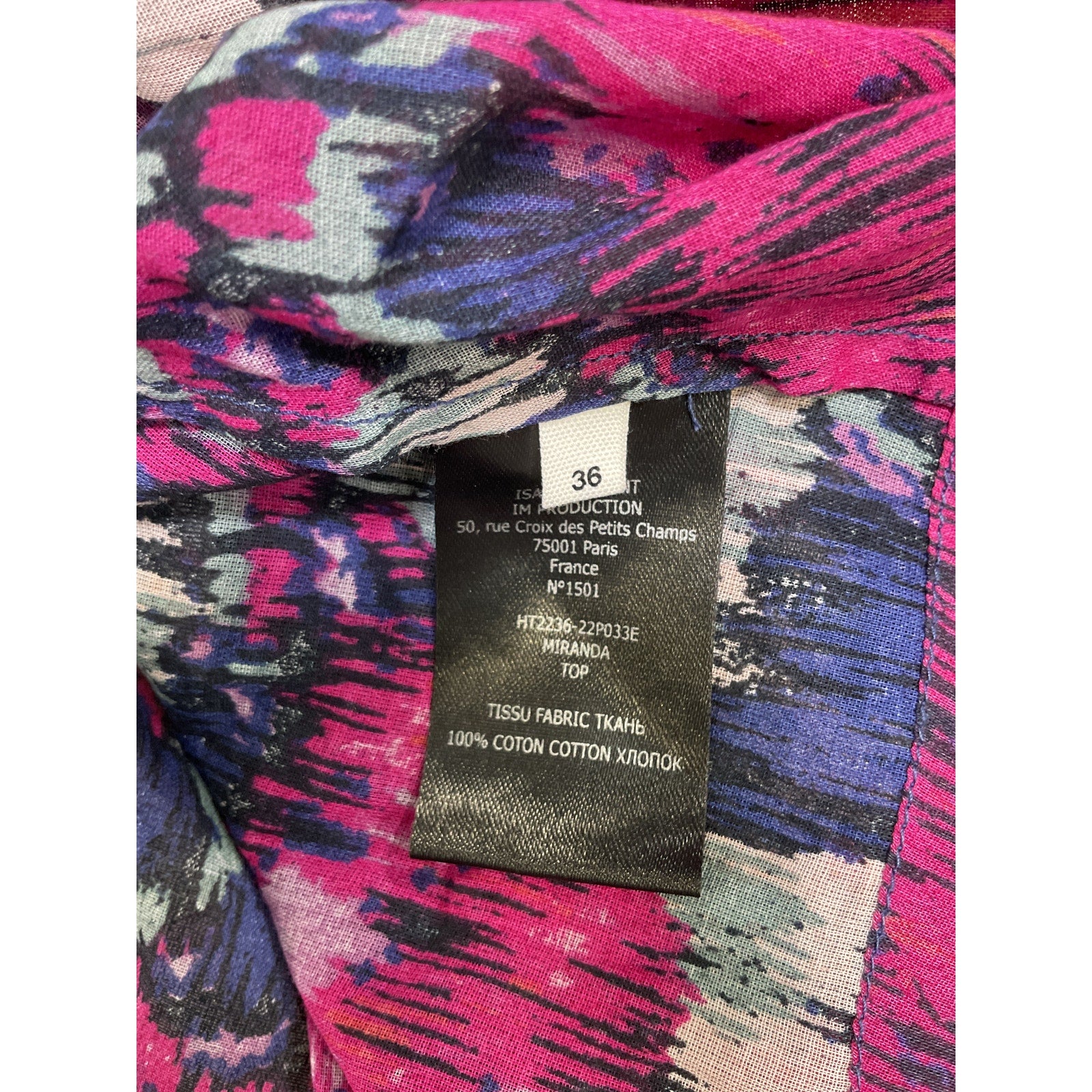 Isabel Marant �toile 'Miranda' Purple Floral Cropped Short Sleeve Top Size 36