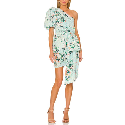 Elliatt 'Esteem' Green One Shoulder Puff Sleeve Dress Size S - NWT