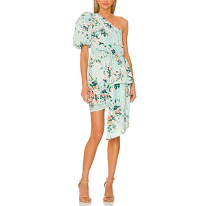 Elliatt 'Esteem' Green One Shoulder Puff Sleeve Dress Size S - NWT