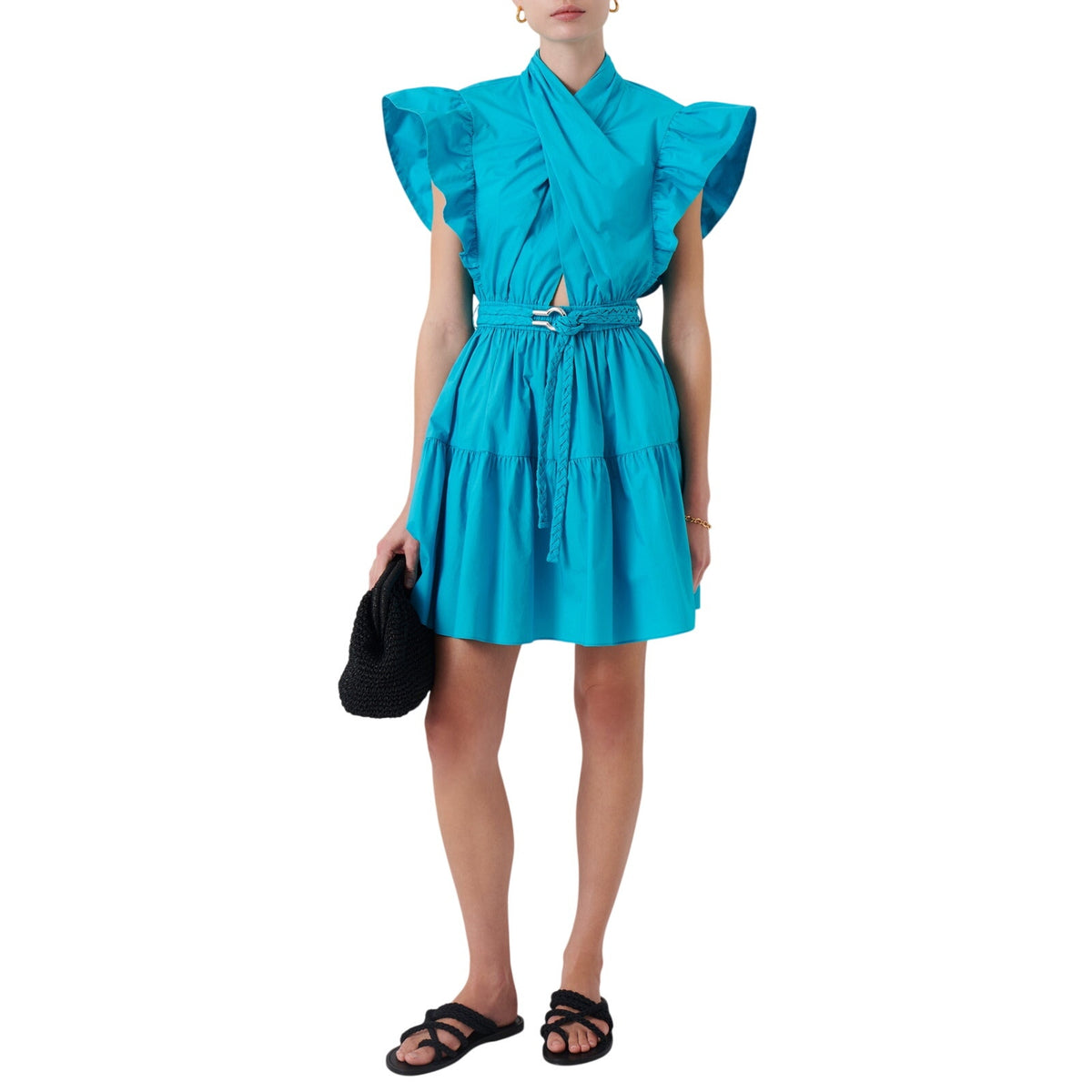 Derek Lam Ruffled Peacock Blue Finn Dress Size 6