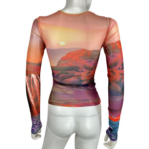 Miaou Sheer Multicolor Oasis Long Sleeve Tee Size XS