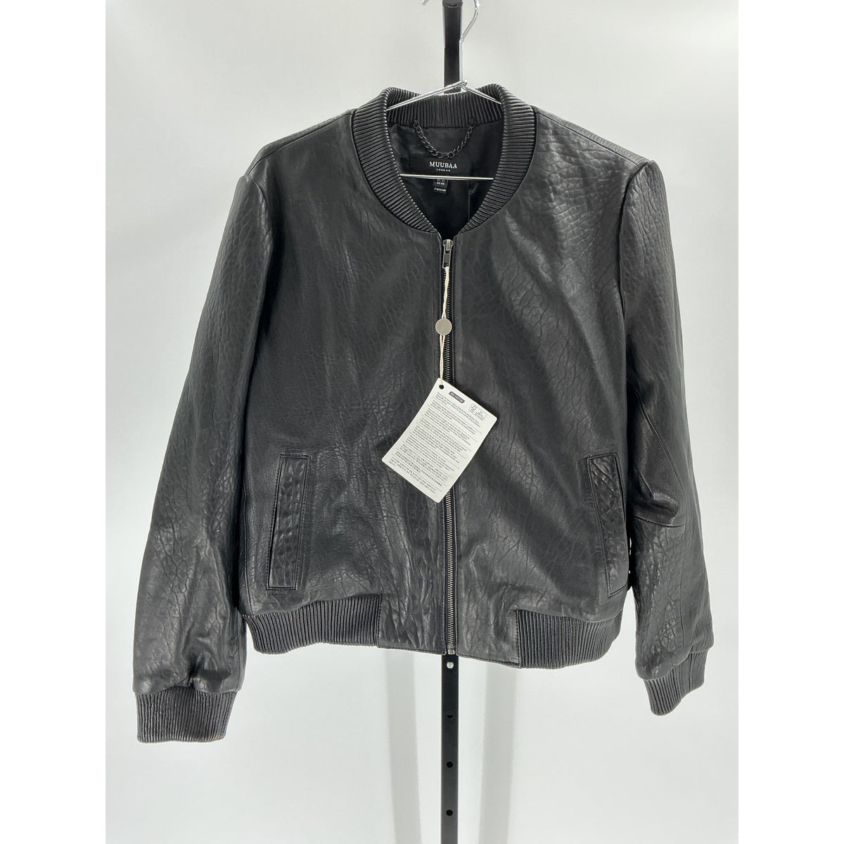 Muubaa Black Leather Bomber Jacket Size 12