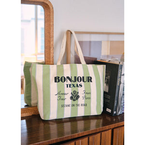 Sézane Bonjour Green Tote Bag