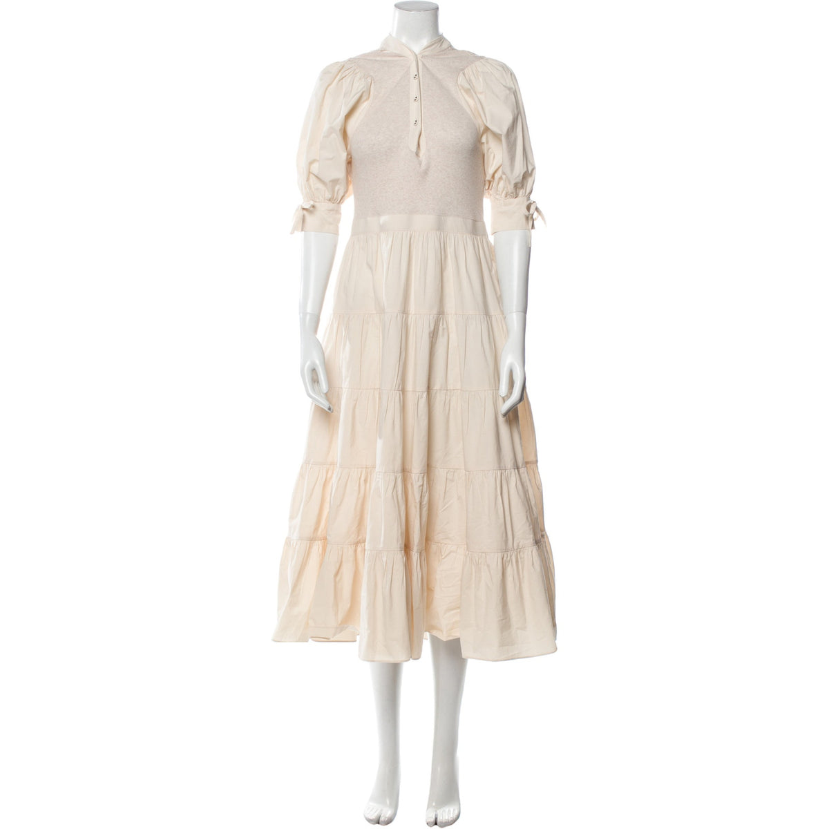 Ulla Johnson Elegant Cream Puff-Sleeve Tiered Dress Size M