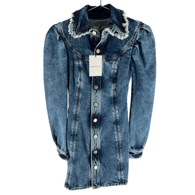Alessandra Rich Distressed Blue Frayed Collar Mini Dress Size 36 IT / US 0 NWT