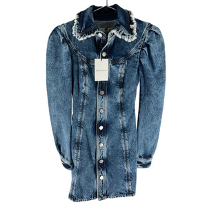 Alessandra Rich Distressed Blue Frayed Collar Mini Dress Size 36 IT / US 0 NWT