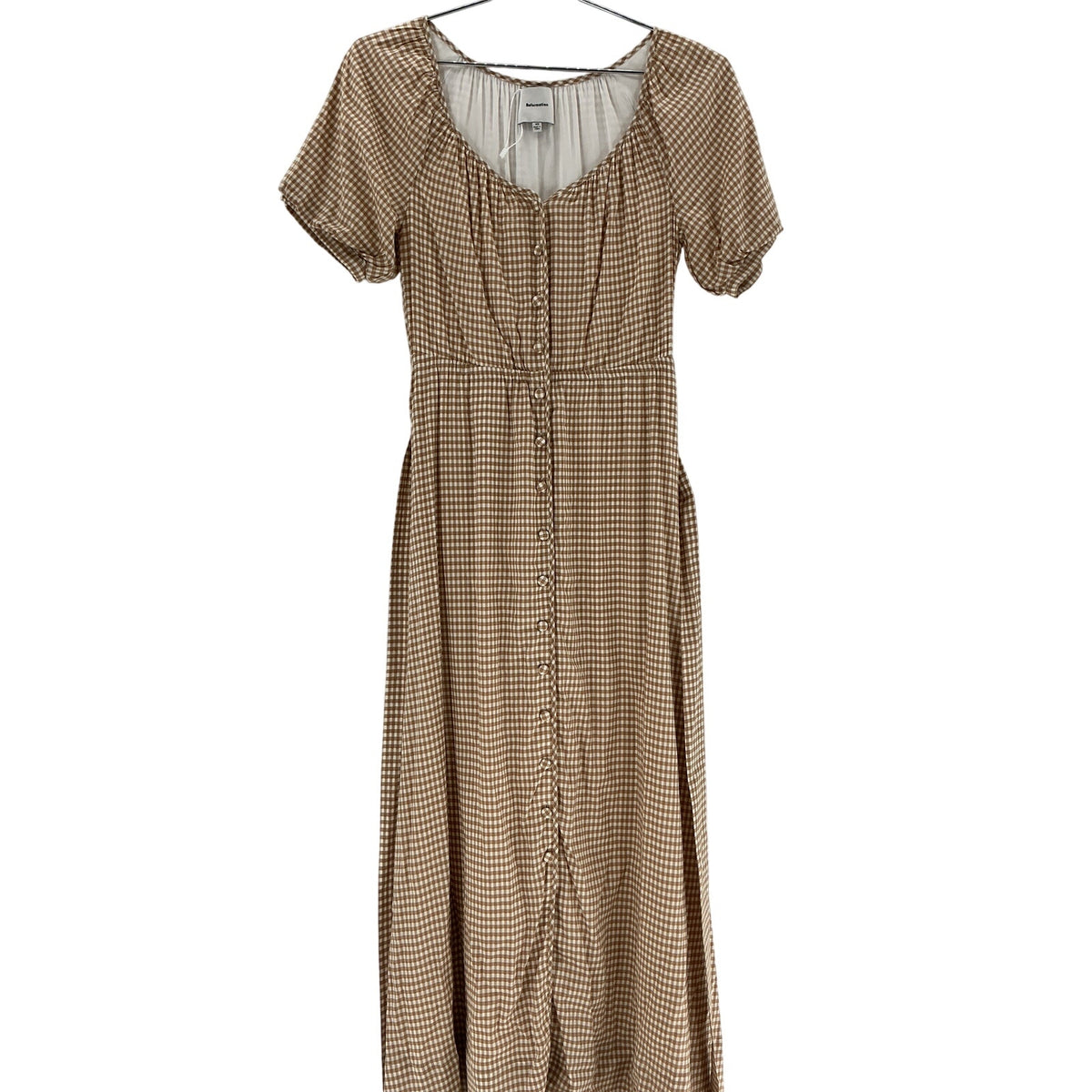 Reformation Gingham Beige Roland Midi Dress Size XS