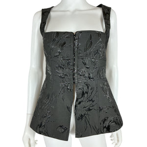 Clea Textured Black Petunia Jacquard Delfina Top Size M