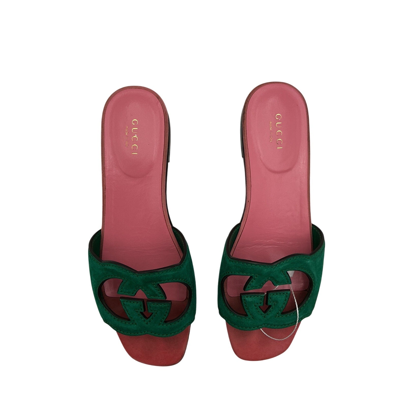 Gucci Green Suede Interlocking G Cutout Sandals Size 7.5