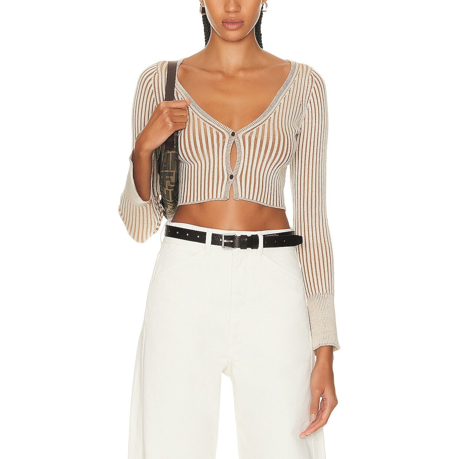 John Elliott Piper Green Silk Rib Cropped Cardigan Size 0 / XS