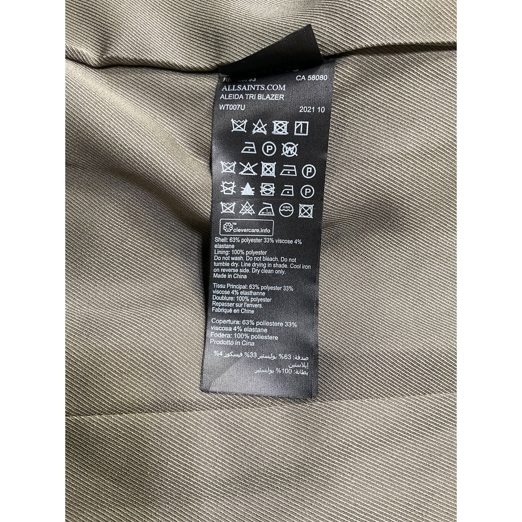 Allsaints 'Aleida' Green Polyester Tri Blazer Size 0