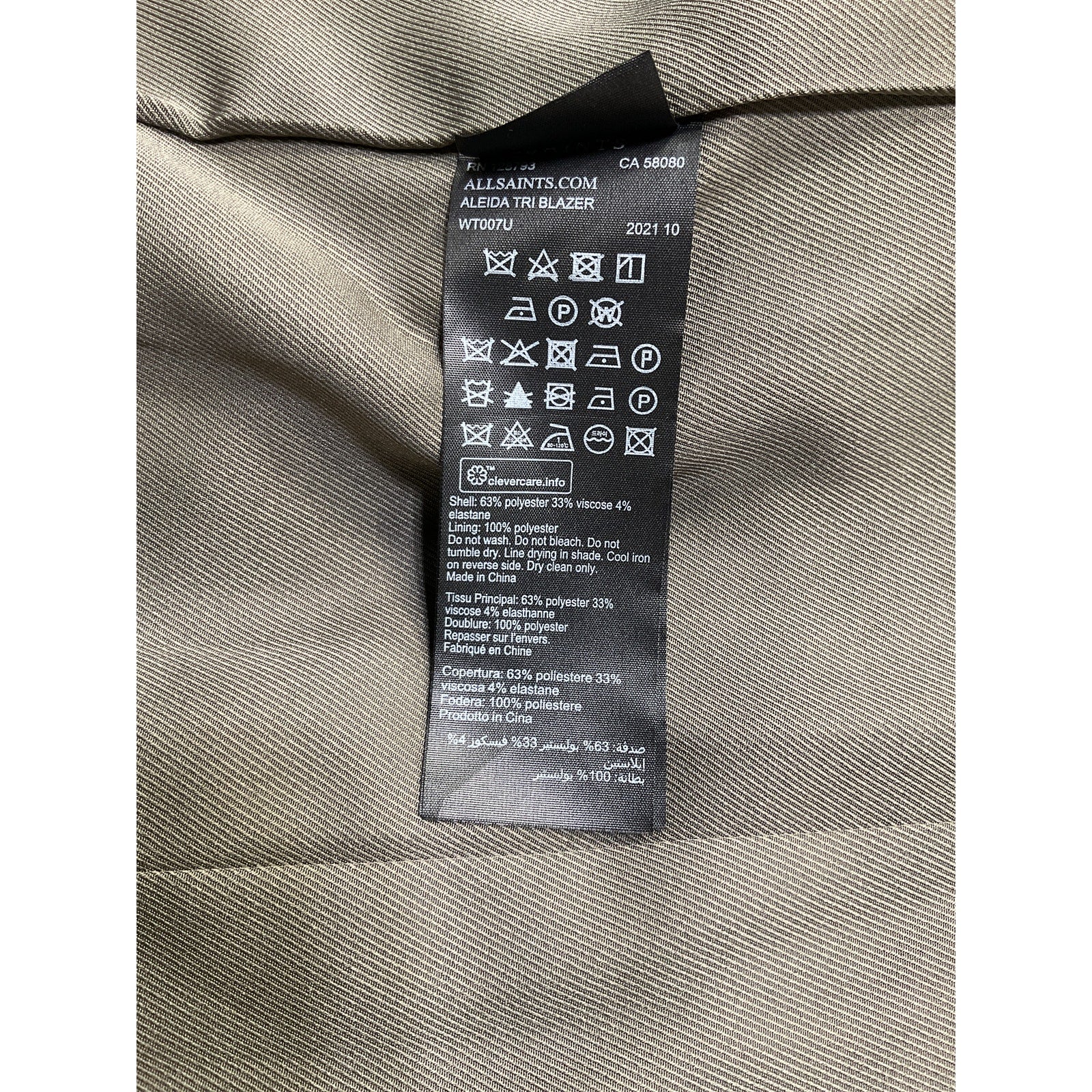 Allsaints 'Aleida' Green Polyester Tri Blazer Size 0