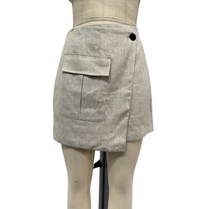 Matthew Bruch Beige Linen Cargo Wrap Mini Skirt Size 3