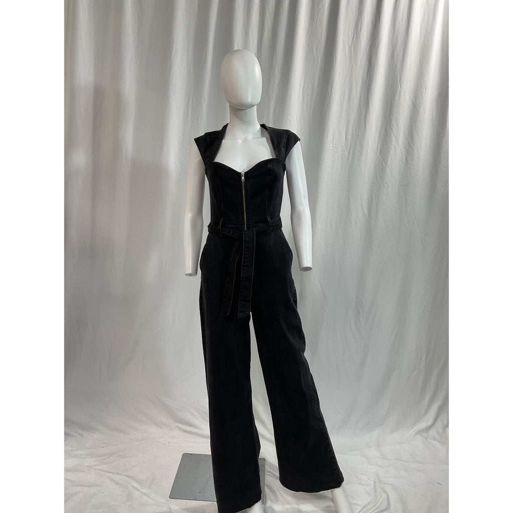 Reformation 'Calypso' Black Wide Leg Denim Jumpsuit Size 6