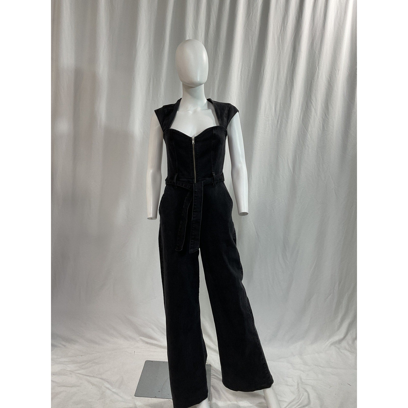 Reformation 'Calypso' Black Wide Leg Denim Jumpsuit Size 6