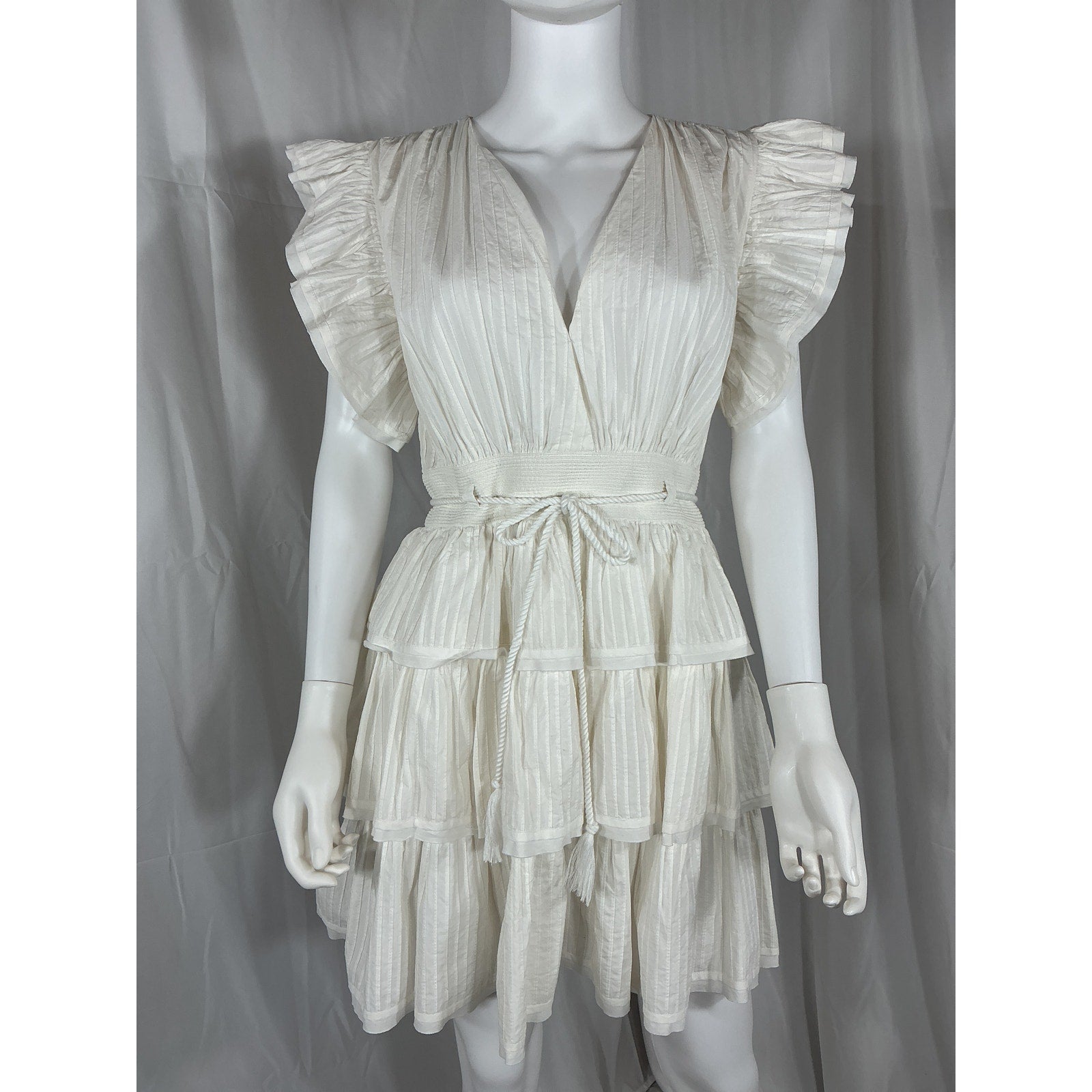 Ulla Johnson 'Camilla' White Cotton Ruffled Pintucked Cotton-Poplin Mini Dress Size 8