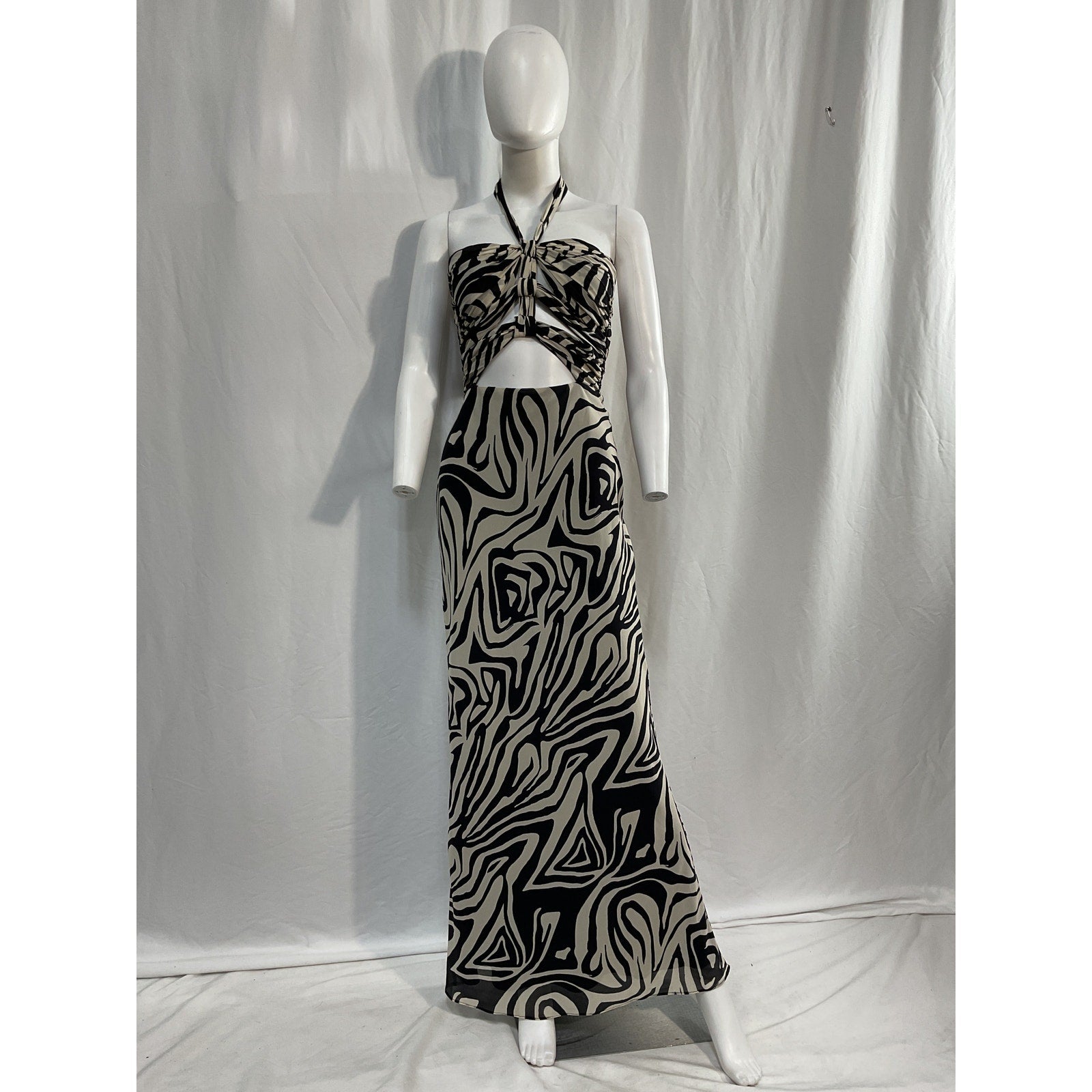 Ronny Kobo 'Lopte' White Crepe Halterneck Cut Out Dress Size M