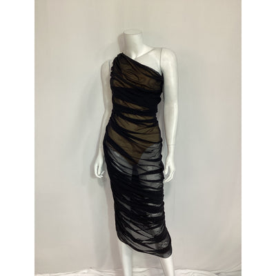 Norma Kamali 'Diana' Black One Shoulder Ruched Gown Size M - NWT