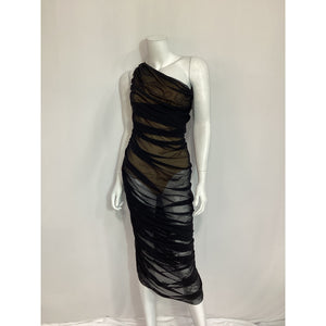 Norma Kamali 'Diana' Black One Shoulder Ruched Gown Size M - NWT