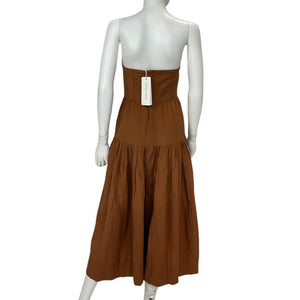 Shona Joy Strapless Ruched Midi Almond Jules Dress Size AUS 8 / US 4 NWT