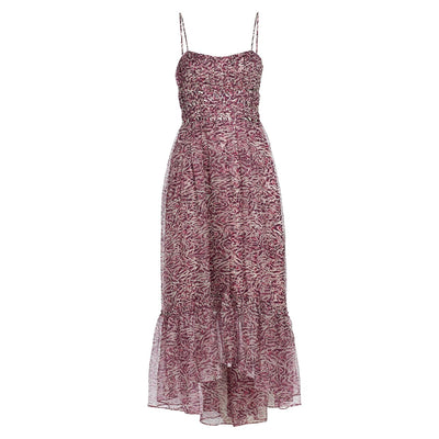 Cinq à Sept Elegant Dark Plum Multi Inkstrokes Daria Midi Dress Size 0