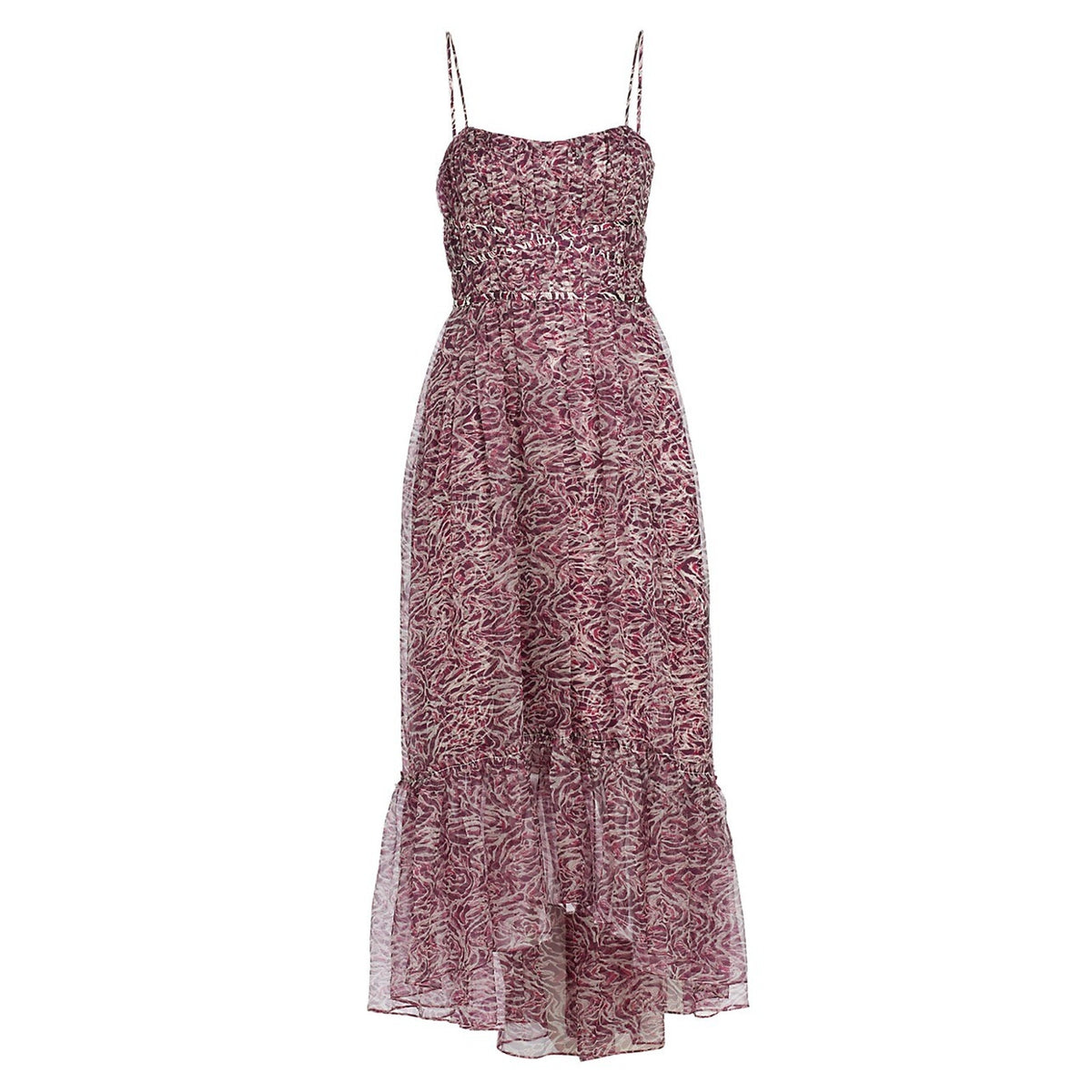 Cinq à Sept Elegant Dark Plum Multi Inkstrokes Daria Midi Dress Size 0