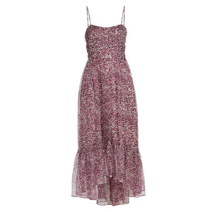Cinq à Sept Elegant Dark Plum Multi Inkstrokes Daria Midi Dress Size 0
