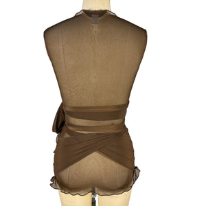 Kim Shui Sheer Brown Jersey Wrap Top Size S