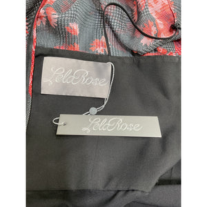 Lela Rose Floral Printed Glenn Black Polyester Plaid Chiffon Draped Bodice A-Line Dress Size 6 - NWT