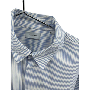 Ferragamo Pinstriped Blue Button-Front Size Large Shirt