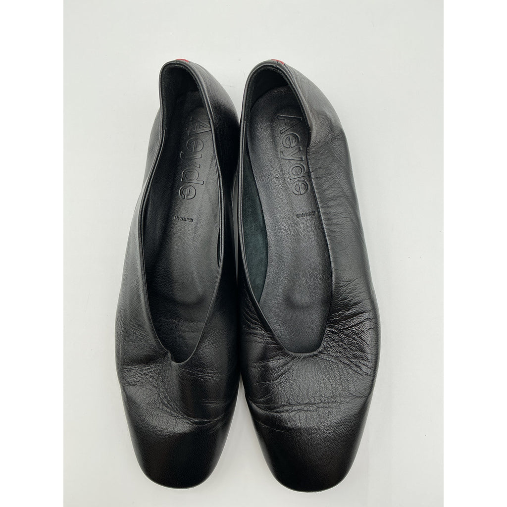 Aeyde 'Kirsten' Black Leather Ballet Flats Size 10