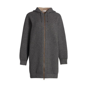 Brunello Cucinelli Cashmere Blend Grey Hooded Zip Cardigan Size X-Small