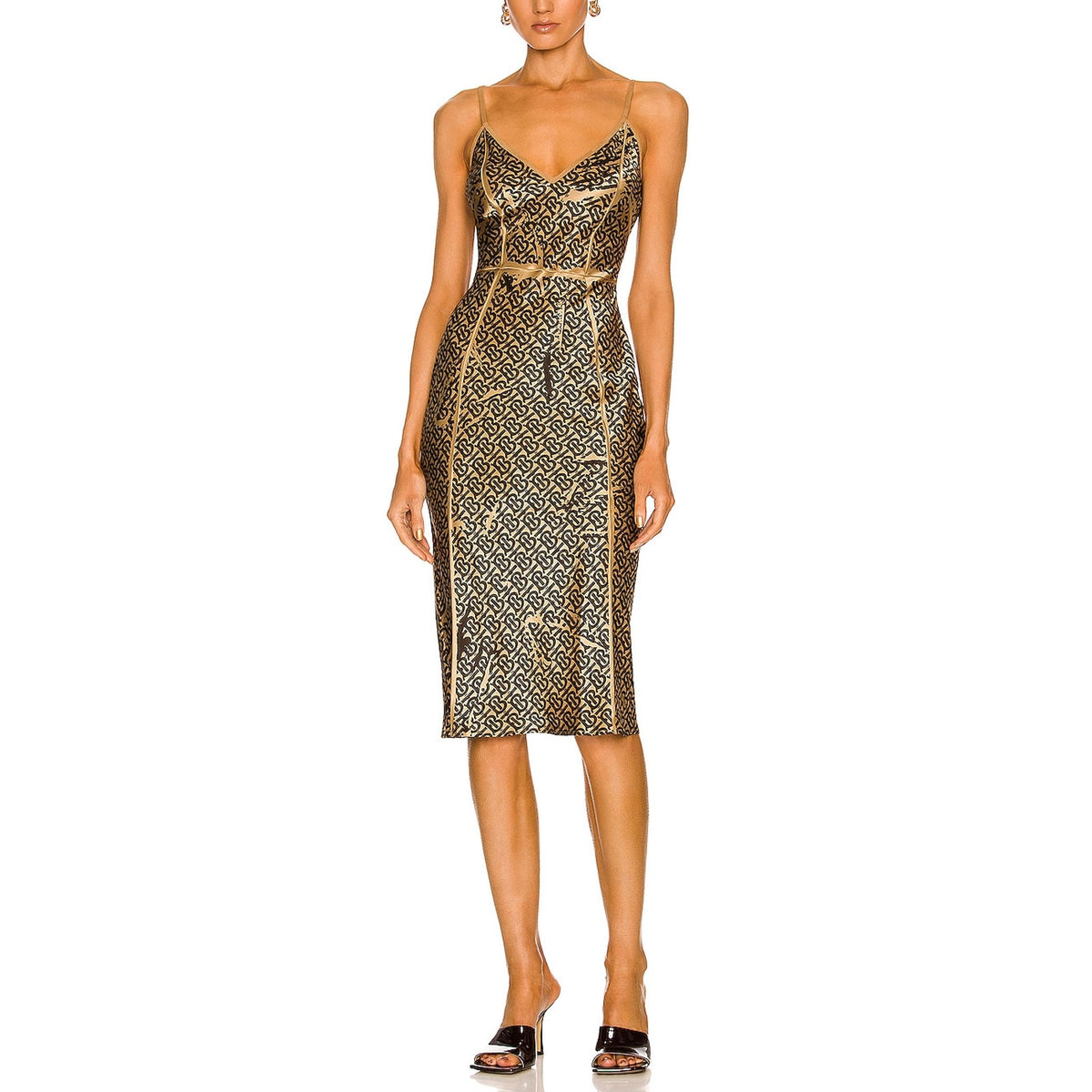 Burberry Monogrammed Gold Andi Slip Dress Size 2