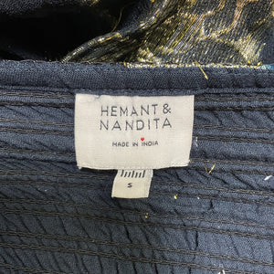 Hemant And Nandita Metallic Navy Blue Rafa Mini Dress Size S