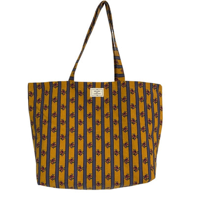 Sézane Printed Yellow Floral Stripe Tote Bag