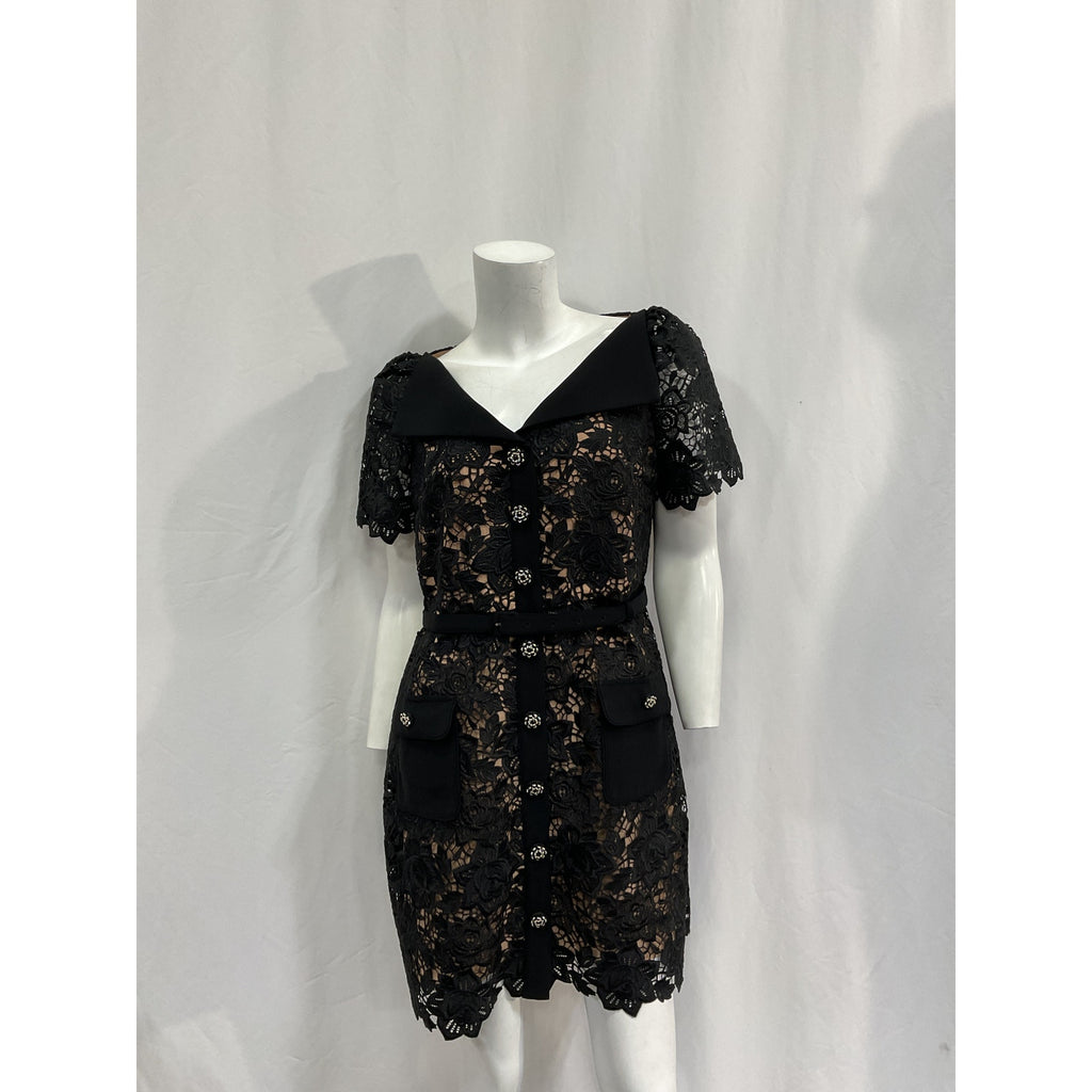 Self-Portrait Lace Black Polyester Mini Dress Size 10