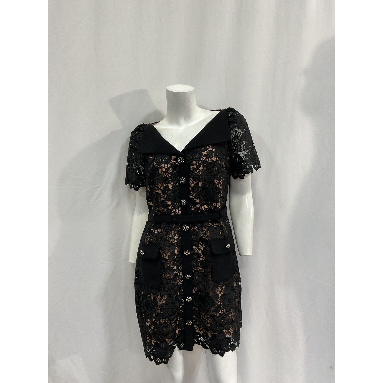 Self-Portrait Lace Black Polyester Mini Dress Size 10