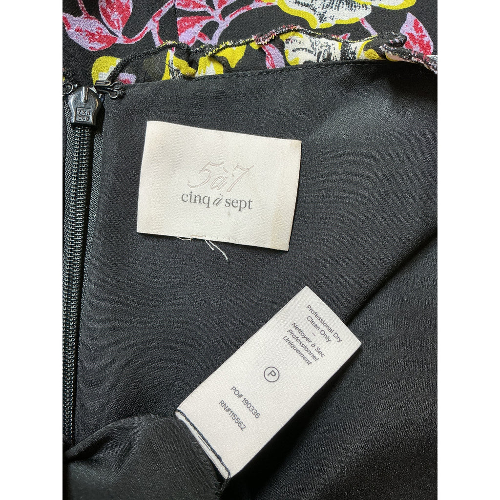 Cinq A Sept 'Kimberly' Black V-Neck Floral Print Short Sleeve Top Size S