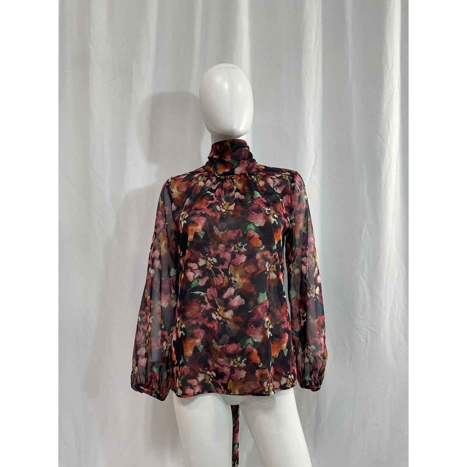 Misa Los Angeles 'Lulu' Black Chiffon Turtleneck Top Size XS
