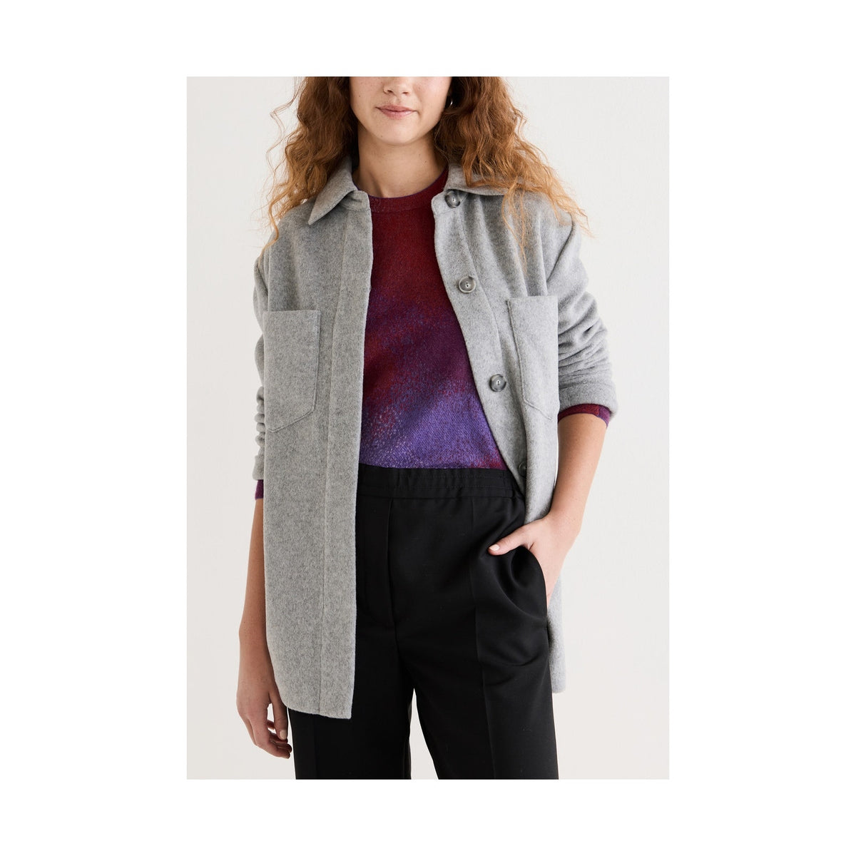 Vince Shirt Grey Fleece Patch Breast Pockets Jacket Size S